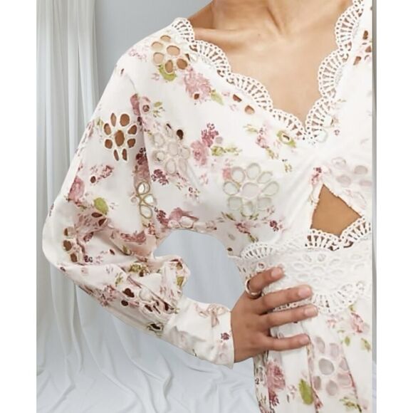 Curve Broderie Eyelet Twist Front Floral Midi Dress US 24 NWT Cotton - Picture 3 of 10